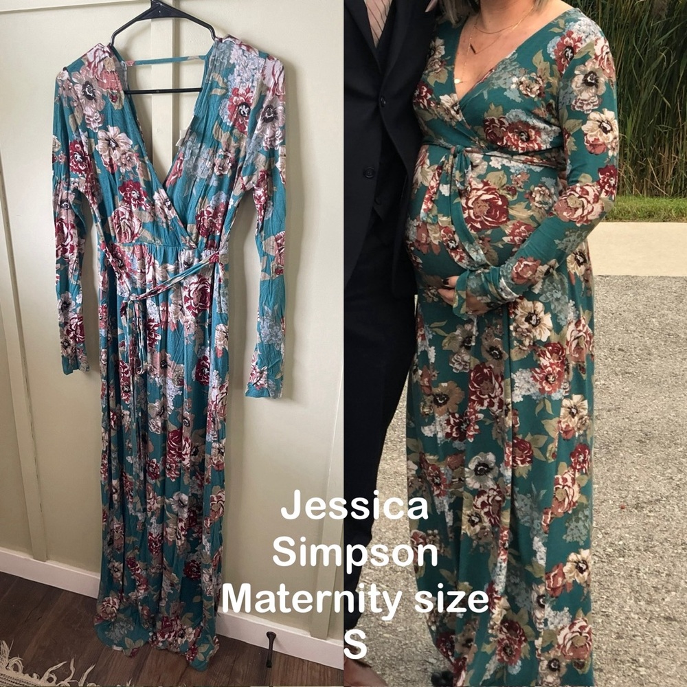 Jessica Simpson Teal and Burgundy Floral Long Sleeve Dress